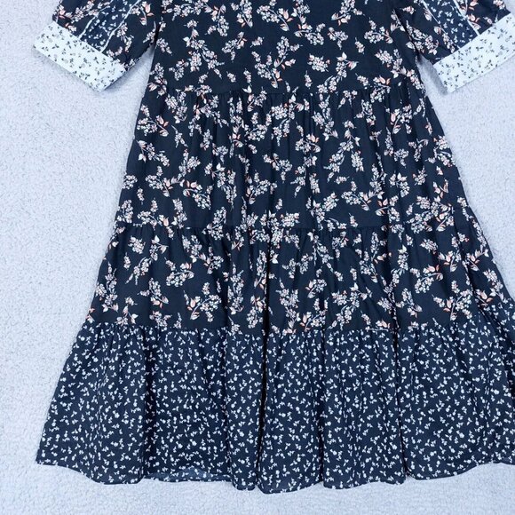 Ann Taylor Dress Women XXS Blue Floral Short Sleeve Tiered Prairie Cottage Core - Picture 10 of 16